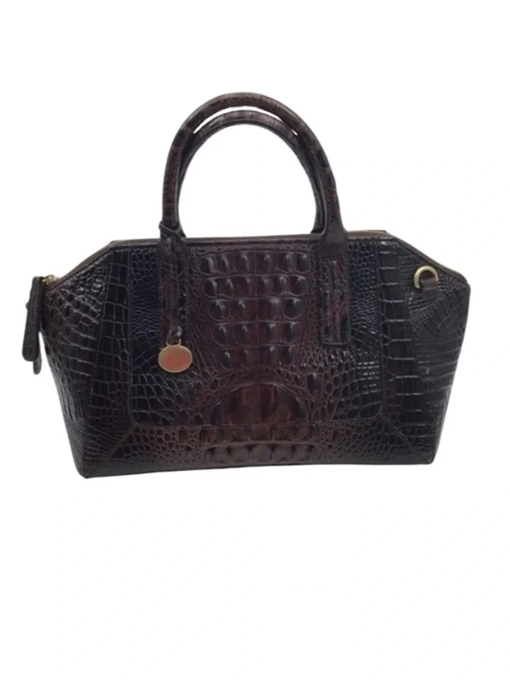 Brahmin Dark Brown Crocodile-Embossed Satchel